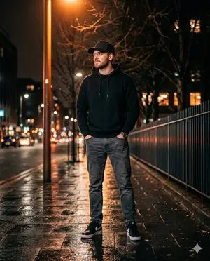 Ultra-realistic Night Photo of a Stylish Young Man