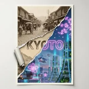Torn Poster of Contrasting Kyoto Eras