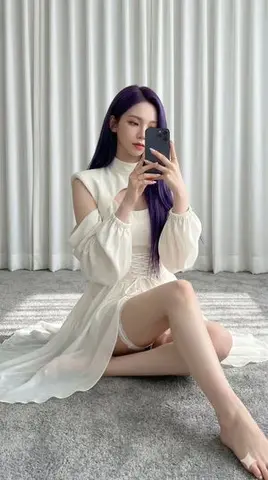 Karina (aespa) in Ivory and Purple Hair