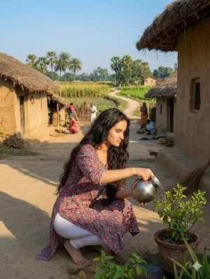 Village Scene Plant Watering