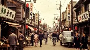 High economic growth era Japanese downtown shopping street