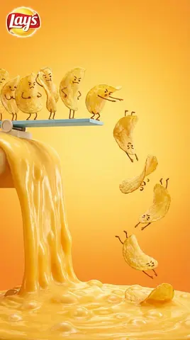 Vertical snack advertising visual with playful anthropomorphic tone