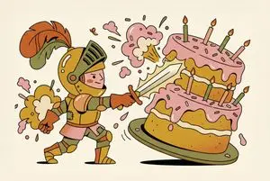 Tiny Medieval Knight vs. Towering Pink Birthday Cake