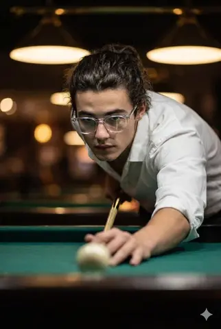 Cinematic ultra-realistic close-up of a man taking a billiards
