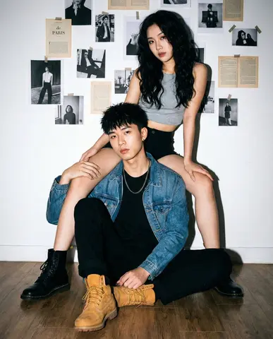 "Young Asian couple, cool/edgy fashion models