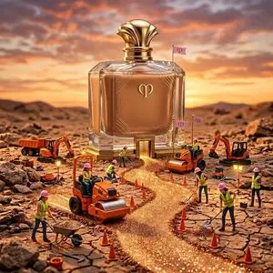 Ultra-Detailed Miniature Construction Scene for Luxury Product Ad