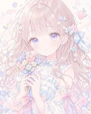 Pastel Faceless Anime Floral Portrait
