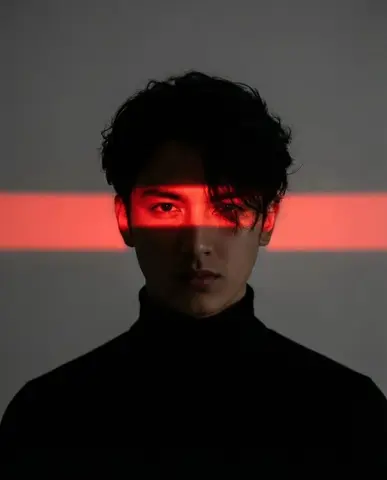Cinematic studio portrait of a young man with messy