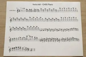 Photographed MIDI Piano Score Sheet