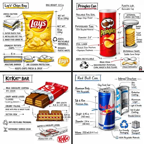 branded technical infographic of a [SNACK], combining a realistic