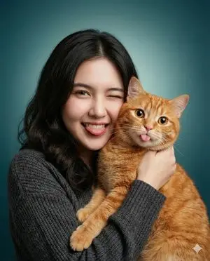 Heartwarming Studio Portrait of Woman and Cat