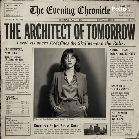 Create the most realistic front page design of a vintage newspaper featuring ...
