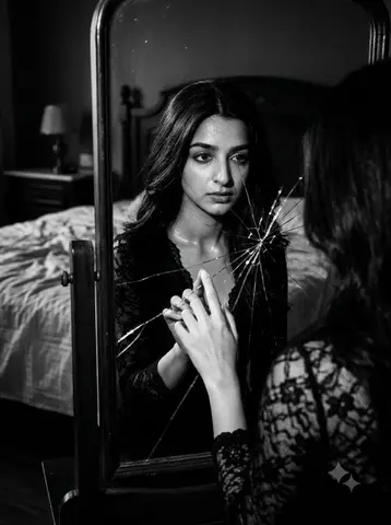 Film Noir Cracked Mirror Portrait