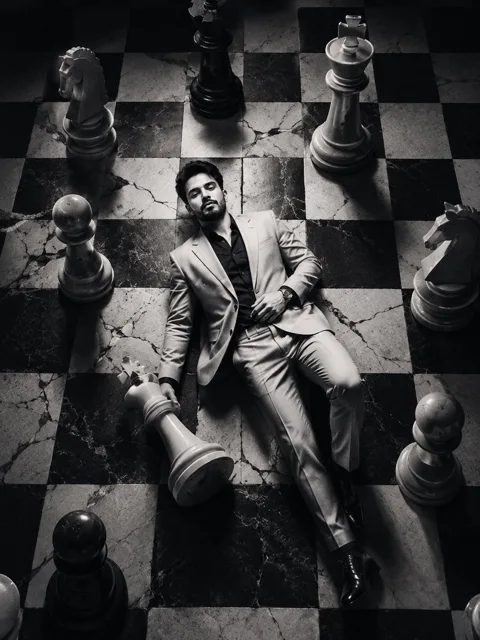 Editorial Black and White Chessboard Fashion Portrait