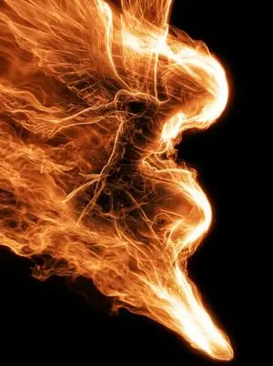 Flaming Angel in Black Void