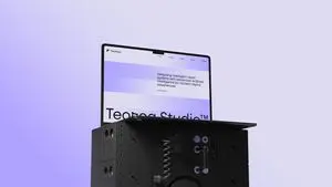 Minimal Laptop on Industrial Pedestal
