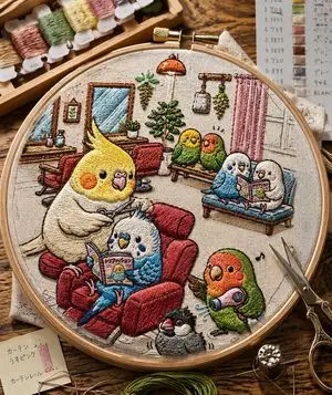 Embroidered Cozy Bird Living Room