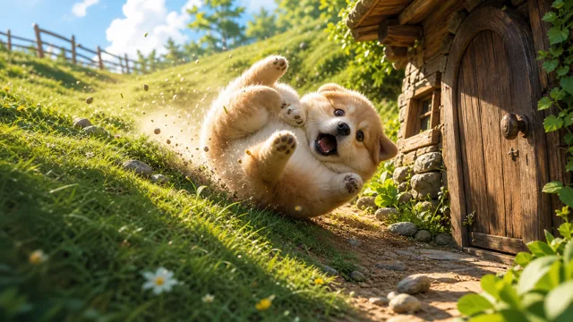 圆滚小狗山坡续写
