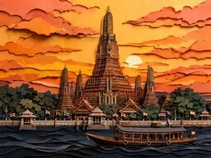 Papercut Wat Arun at Sunset