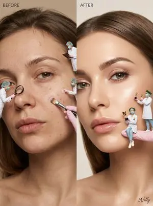 Surreal Skincare Before/After Editorial with Miniature Figures