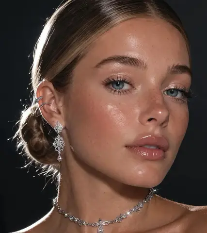 An extreme close-up focusing on a pretty lady's face
