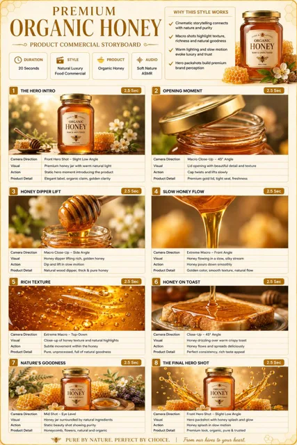 Premium Organic Honey Commercial Storyboard