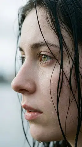 Extreme Wet Close-Up Portrait with Realistic Water Droplets