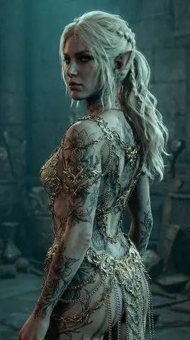 Elven Woman with Ornate Chain Dress
