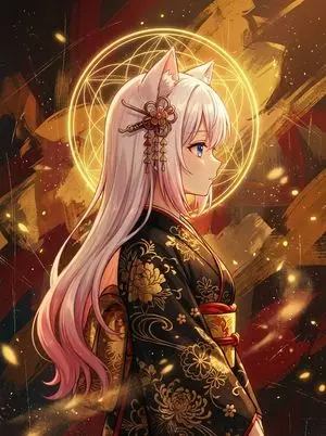 Surreal Anime Nekomimi in Kimono