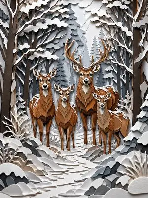 Winter Deer Papercut Forest