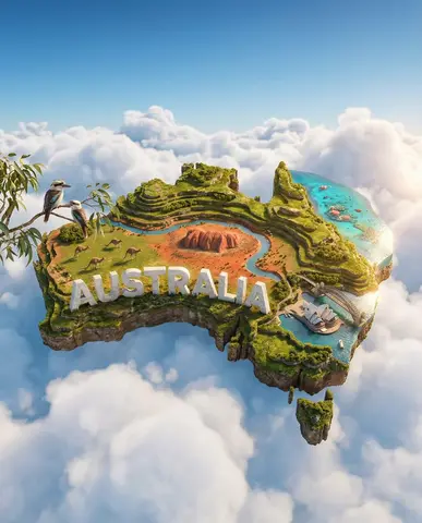 ultra-HD, hyper-realistic digital poster of a floating miniature island