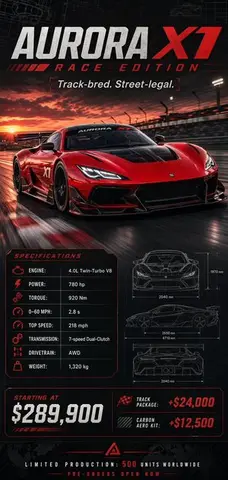 Racing Car Poster with Specs