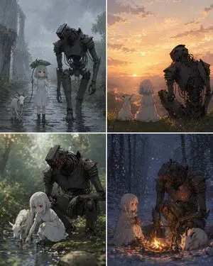 Four-Panel Girl, Robot, and Goat Story