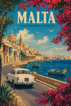 Vintage Malta Travel Poster