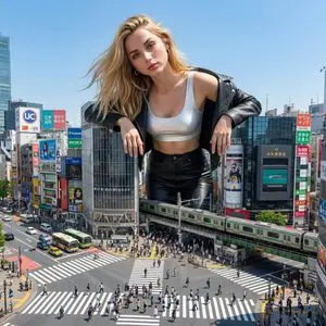 Surreal Giant Woman Over Tokyo Shibuya Crossing