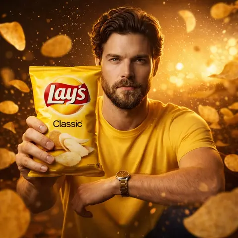 A cinematic, ultra-realistic advertising shot of a man holding