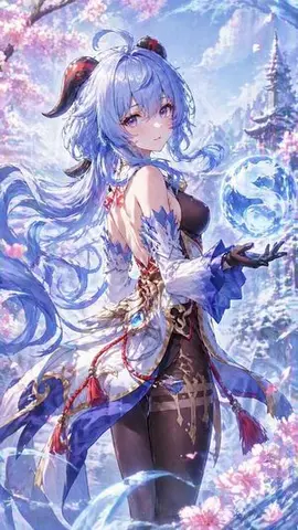 Icy Fantasy Anime Woman in Blossom Snow
