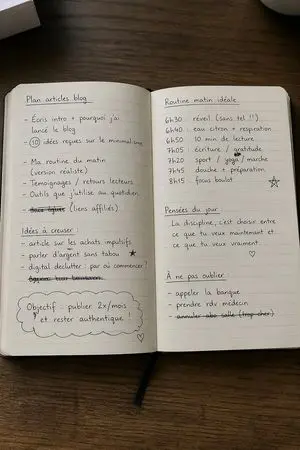 Open Notebook with French Handwritten Plans