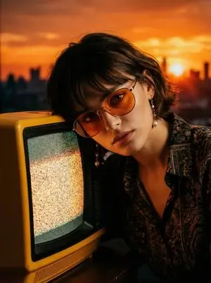 Cinematic Portrait with Static CRT Television