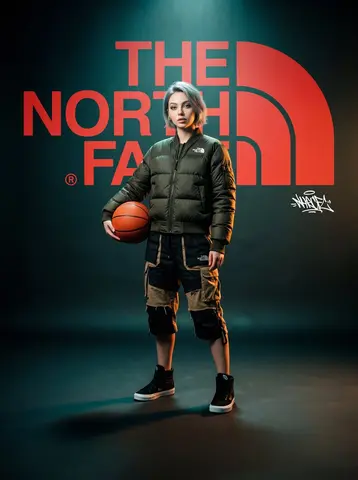 A high-fashion, cinematic brand concept poster for "The North