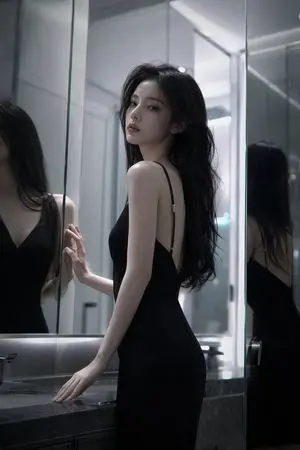 Atmospheric cold glamor mirror portrait
