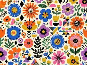Vibrant Flat Illustration Pattern of Flowers and Shapes