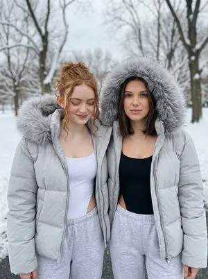 Intimate Winter Street Fashion Portrait Prompt (Sadie Sink & Millie Bobby Brown)