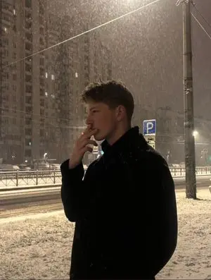 Photorealistic Night Portrait of Man Smoking in Snow