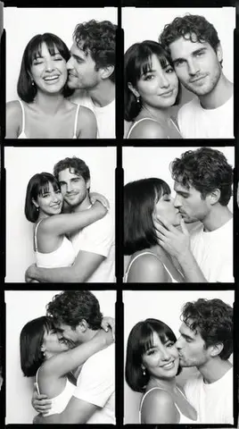 Black and White Film Contact Sheet of Intimate Couple