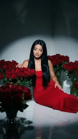 Cinematic Low-Key Portrait in Red Rose Room