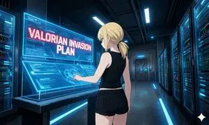 Anime Hacker in Futuristic Server Room