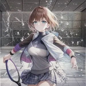 Anime Tennis Girl in Shattered Indoor Court