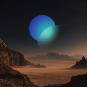 Surreal Desert with Twin Celestial Spheres