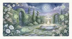Watercolor Illustration of a Magical Garden at Midnight